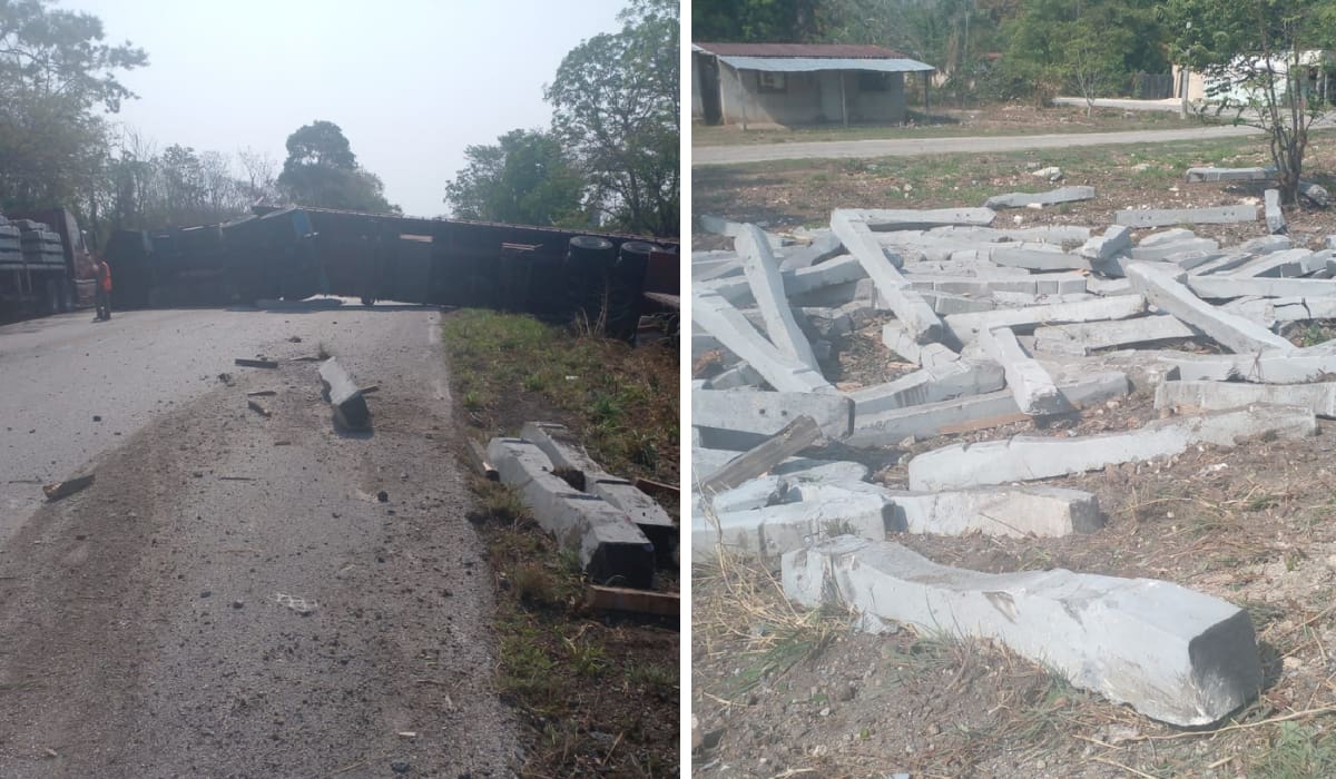 Terminan en carretera durmientes del Tren Maya, tras accidente en tramo Playa del Carmen-Tulum