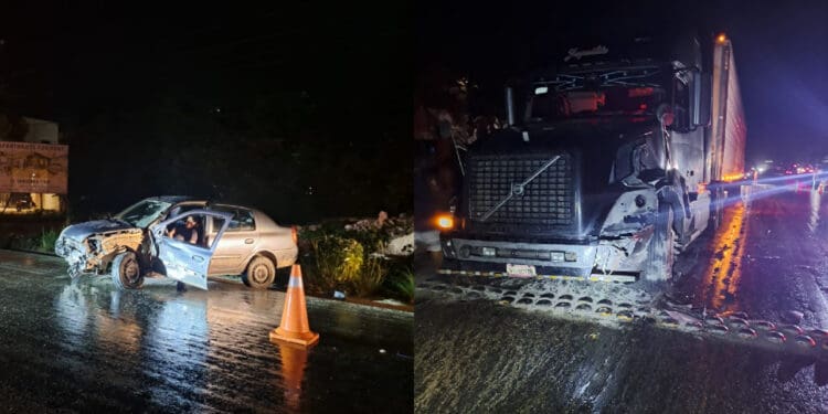 Choca vehículo con tractocamión en carretera Tulum-Felipe Carrillo Puerto