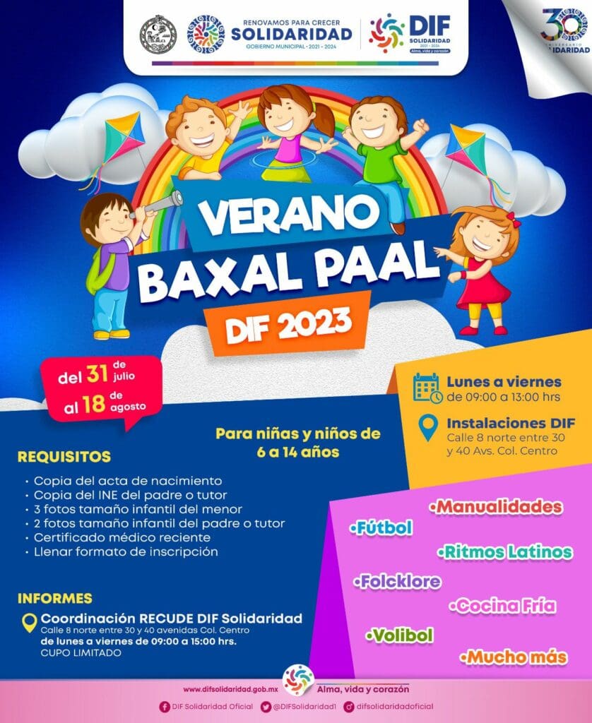 Listo DIF Solidaridad para el curso de verano “Baxal Paal 2023”