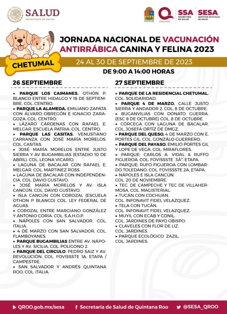 Anuncia SESA Jornada Nacional de Vacunación Antirrábica Canina y Felina 2023