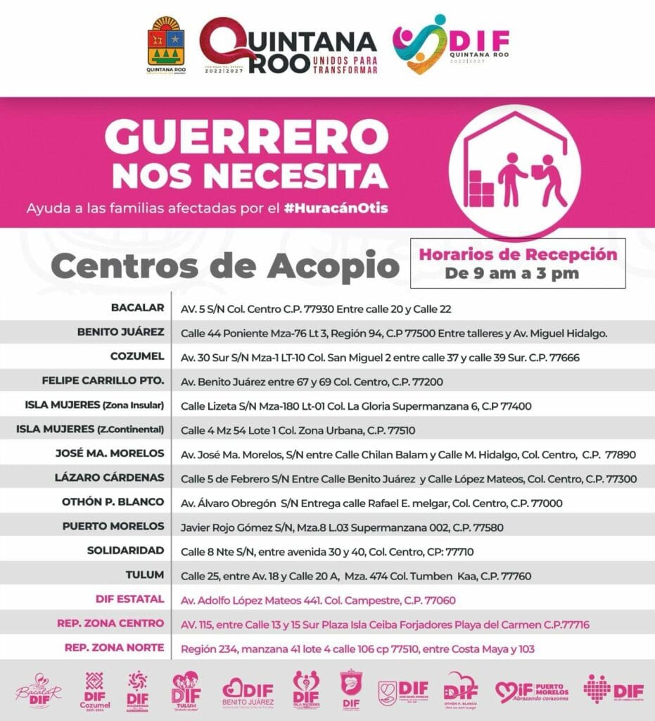 Instala gobierno de Quintana Roo centros de acopio en todo el estado para ayudar a la gente de Guerrero
