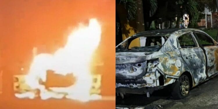 Más violencia; sujetos roban a un taxista en Cancún e incendian su vehículo