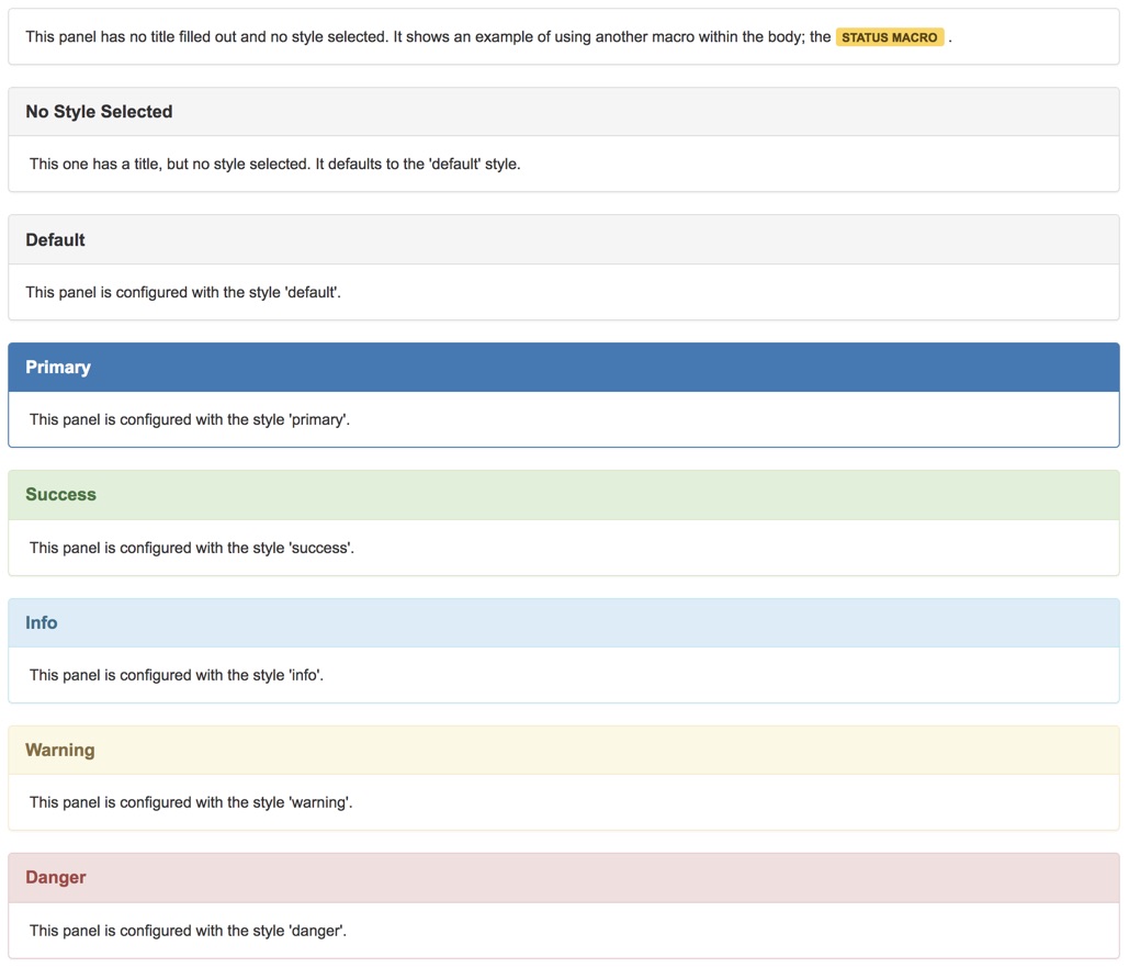 Confluence Panel Macro Examples