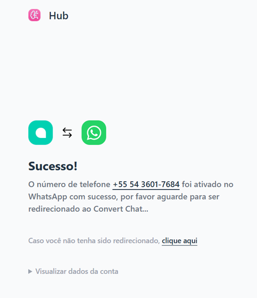 Mensagem da conclusão da ativação