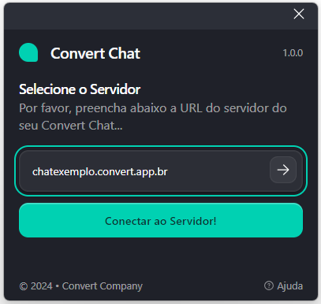 Nesta janela, você deve preencher com a URL do seu ambiente.