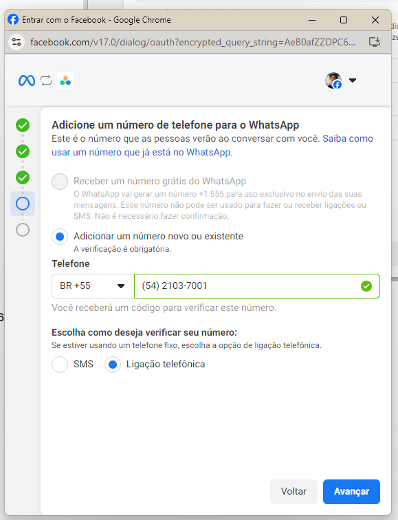 Coloque o número e clique em avançar