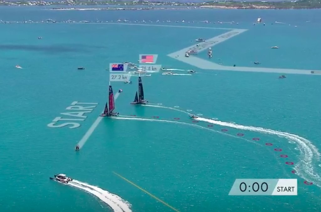 Oracle is late and slow at the start of Race 7 in the 2017 America's Cup Match
