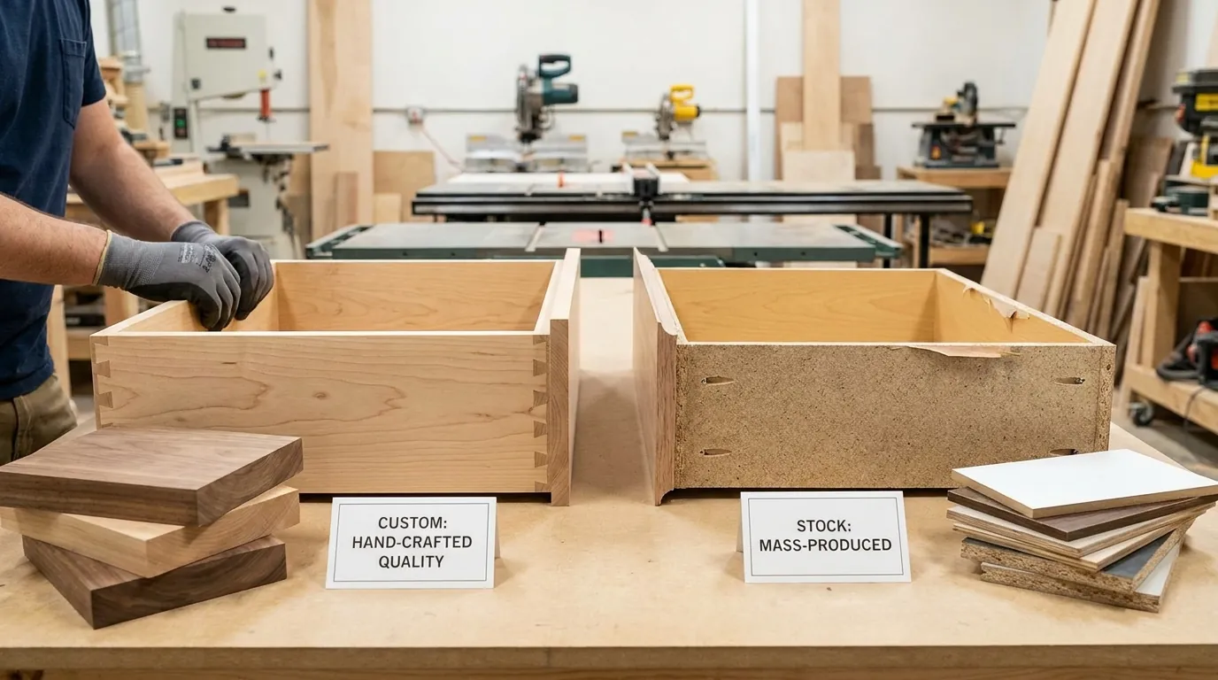 Image related to Which Should You Choose? for Custom Kitchen Cabinets Topic: custom kitchen cabinets vs stock cabinets cost.