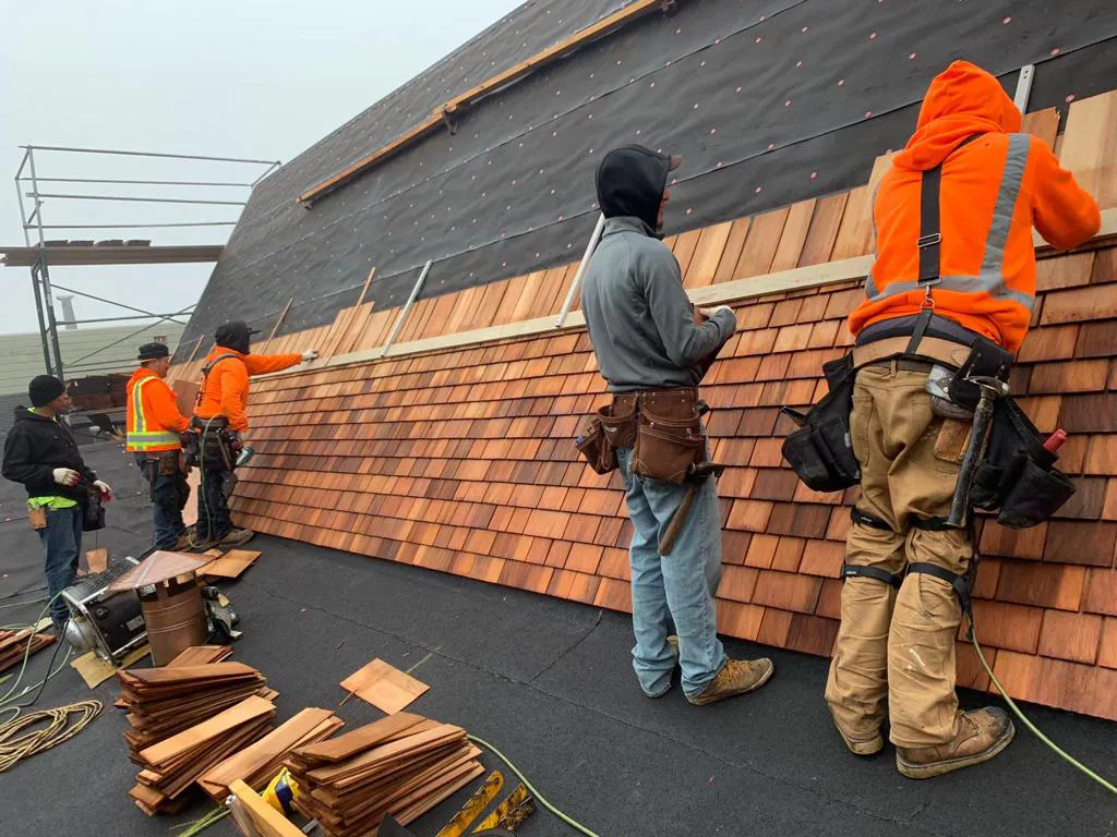 This image showcases a freshly completed roofing project on a two-story residential home. The roof features new, high-quality shingles installed with precision, ensuring durability and aesthetic appeal. The clean lines and consistent shingle alignment highlight the craftsmanship involved. The house exterior complements the roof with neatly maintained siding and trim, reflecting a comprehensive home improvement effort. This roofing work demonstrates professional attention to detail, likely providing enhanced protection against weather elements while boosting curb appeal.