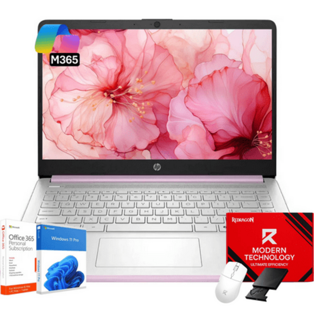 HP 14" Laptop Computer - HD Thin and Light Laptop • Intel 4-Core N150 • 8GB RAM • 128GB UFS + 256GB Micro SD • Windows 11 Pro • 1-Year Microsoft Office 365 • Bluetooth • Wi-Fi