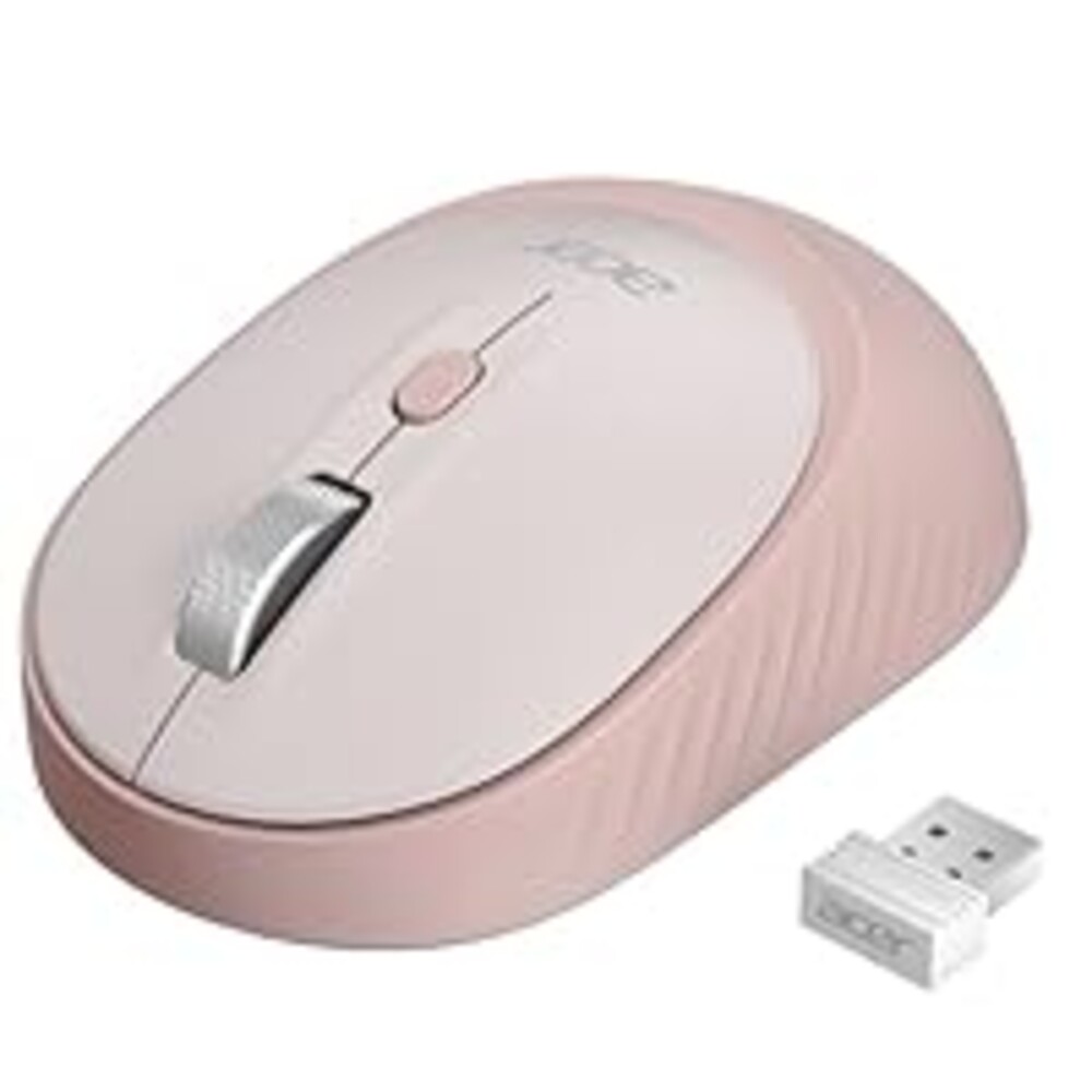 acer Bluetooth Wireless Mouse for Laptop, Computer Mouse Wireless (BT5.2+2.4GHz), Small to Medium Size, Left & Right Handed Office USB Mice with USBA Receiver, Compatible with PC, Desktop (Pink)