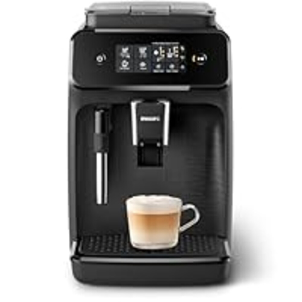 Philips 1200 Series Fully Automatic Espresso Machine, Classic Milk Frother, 2 Coffee Varieties, Intuitive Touch Display, 100% Ceramic Grinder, AquaClean Filter, Aroma Seal, Black (EP1220/04)