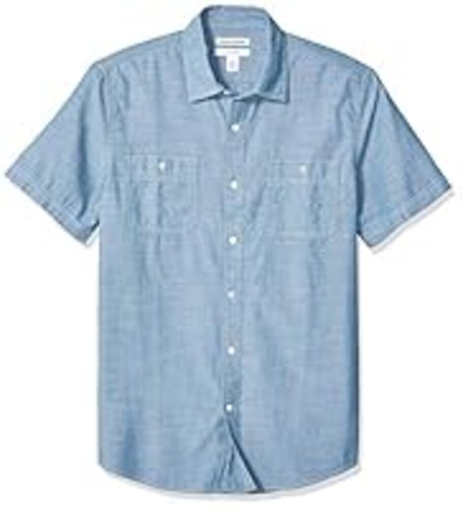 Amazon Essentials Men's Regular-Fit Short-Sleeve Poplin Shirt, Medium Blue, Medium