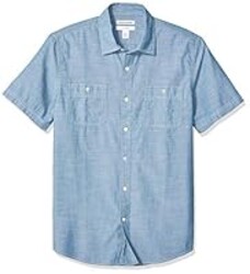 Amazon Essentials Men's Regular-Fit Short-Sleeve Poplin Shirt, Medium Blue, Medium
