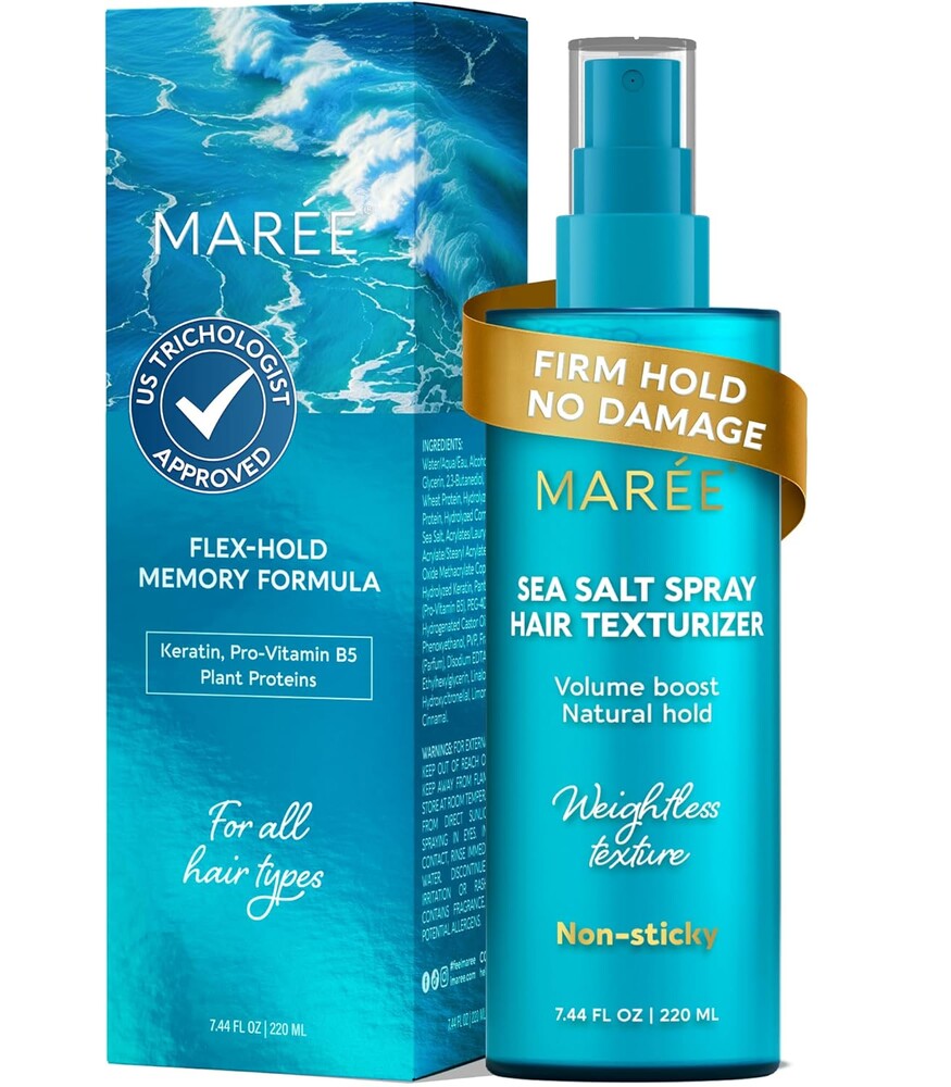 MAREE Texture Spray for Hair Women – Sea Salt Spray with Keratin, Vitamin B5 & Plant Proteins Hairspray – Flexible Hold Non-Sticky Texturizing Spray – Sea Salt Hair Spray Natural Volume & Beach Waves