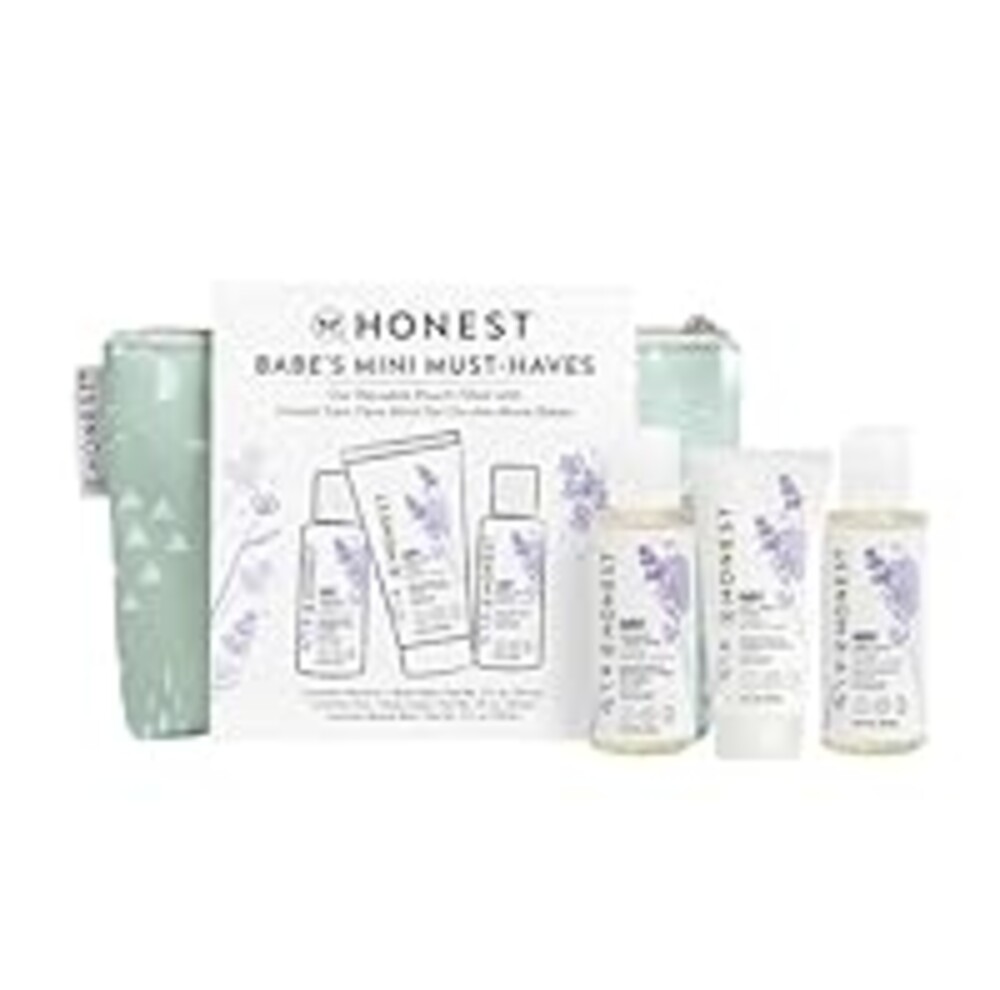 The Honest Company Babe's Mini Must Haves Gift Set Travel Size Hypoallergenic Lavender Bathtime Essentials Shampoo Body Wash (2 fl oz) Face Lotion (1 Bubble Bath