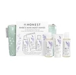 The Honest Company Babe's Mini Must Haves Gift Set Travel Size Hypoallergenic Lavender Bathtime Essentials Shampoo Body Wash (2 fl oz) Face Lotion (1 Bubble Bath
