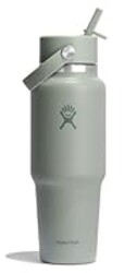 Hydro Flask Travel Water Bottle - Insulated Stainless Steel - Wide Straw Lid, Non Spill, Leakproof in 32 Oz Agave Green