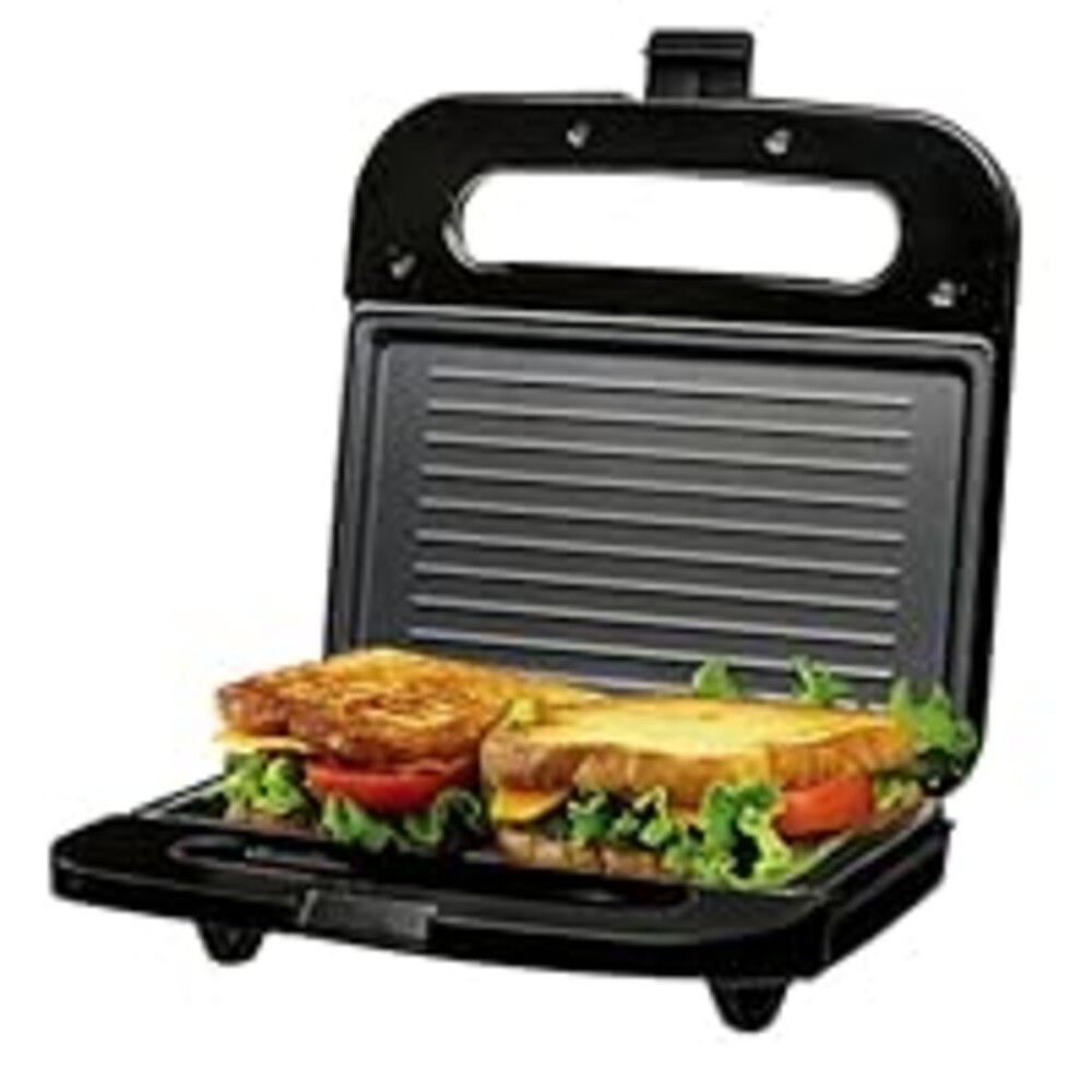 OVENTE Electric Panini Press Grill with Nonstick Plates, LED Indicator Lights, Thermostat Control, Cool Touch Handle, Compact Sandwich Maker Perfect for Cooking Breakfast, Snacks & More, Black GP0401B
