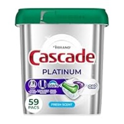 Cascade Platinum + Oxi Dishwasher Pods, Dishwasher Detergent, Dish Detergent Soap, Fresh, 59 Count