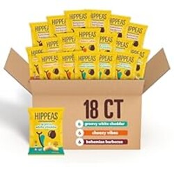 Hippeas Chickpea Puffs, Variety Pack: Vegan White Cheddar, Nacho Vibes, Barbecue, Sriracha, 0.8 Ounce (Pack of 18), 3g Protein, 2g Fiber, Vegan, Gluten-Free, Crunchy, Plant Protein Snacks