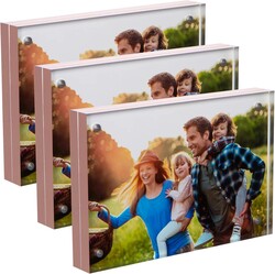 SimbaLux Magnetic Acrylic Picture Photo Frame 4x6 inches (3 Pack), Clear Glass Like with Rose Gold Edge Trim, Double Sided Frameless Desktop Floating Display, Free Standing, Easy to Change