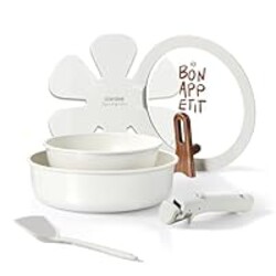 CAROTE Ceramic Pots and Pans Set Non Stick, Nonstick Kitchen Cookware Sets with Lid, Detachable Handle Sauté Pan Set, Non Toxic Frying Pan, Oven Safe, Induction Ready, Cream White