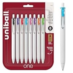 uniball one Retractable Gel Pens, Medium Point (0.7mm), Assorted Ink, 8 Pack