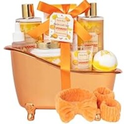 Orange Scents spa gift set Great Gift Lemon Spa Gifts for girls, Body care Set Birthday Gifts, Gift Baskets for Woman, 11pcs Bath Gift Set for Women, Christmas Gifts for Women Citrus Spa Gift Basket