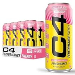 Cellucor C4 Performance Energy Drink | Strawberry Blast | Zero Sugar Carbonated Preworkout Energy | 200mg Caffeine with Beta Alanine | 16 Fl Oz (12 Pack)