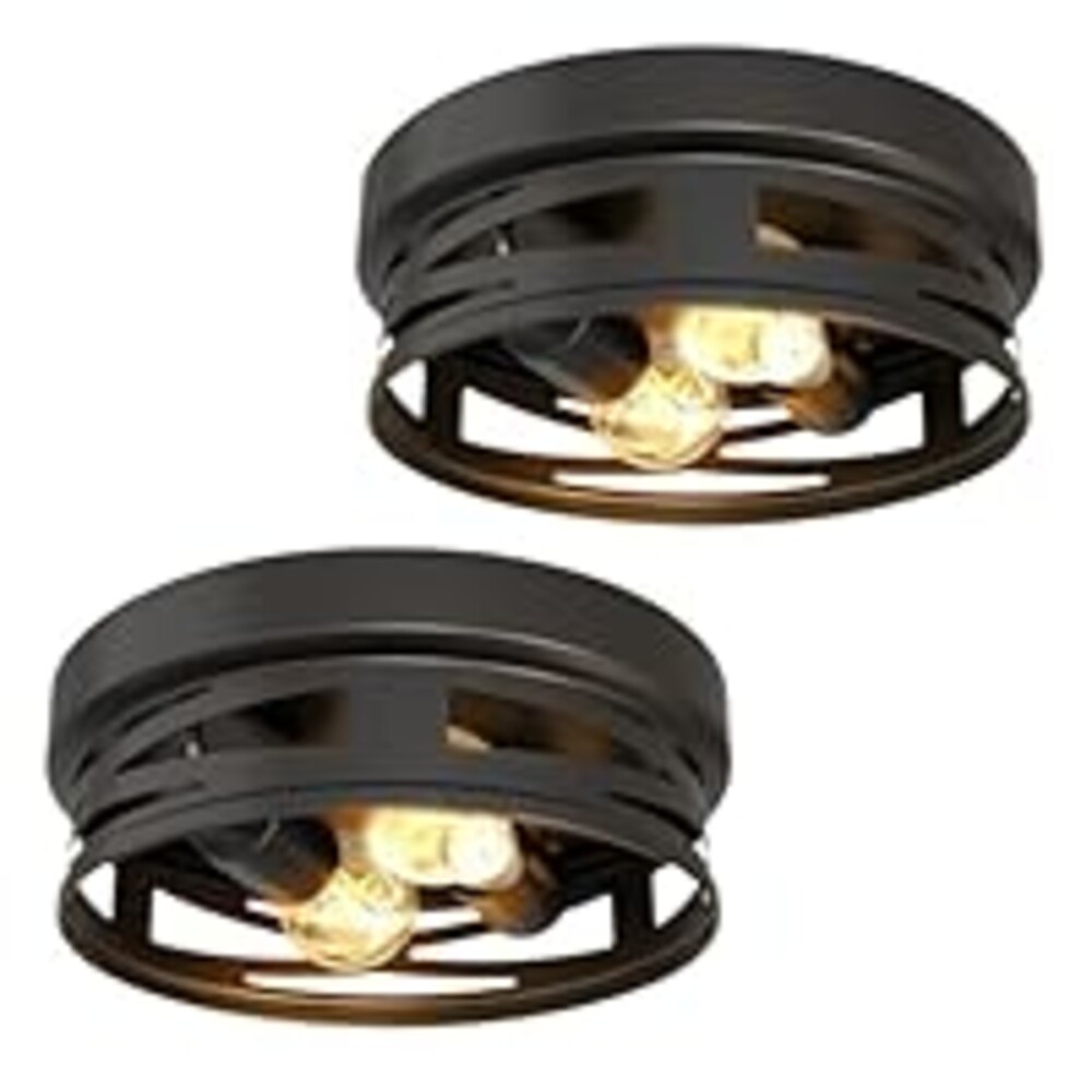Sunco Flush Mount Ceiling Light, Farmhouse Light Fixtures, Hallway Ceiling Light Arcadia Industrial, 11" Diameter, 800 LM, Dimmable A19 Edison LED Bulbs Included, E26 Base, 8.5W=60W UL/ETL/T20 2 Pack.