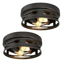 Sunco Flush Mount Ceiling Light, Farmhouse Light Fixtures, Hallway Ceiling Light Arcadia Industrial, 11" Diameter, 800 LM, Dimmable A19 Edison LED Bulbs Included, E26 Base, 8.5W=60W UL/ETL/T20 2 Pack.