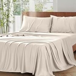 Vipfree Bamboo Rayon Sheet Set, Sand, King, 300 Thread Count, 4-Piece with Deep Pockets, Solid Pattern