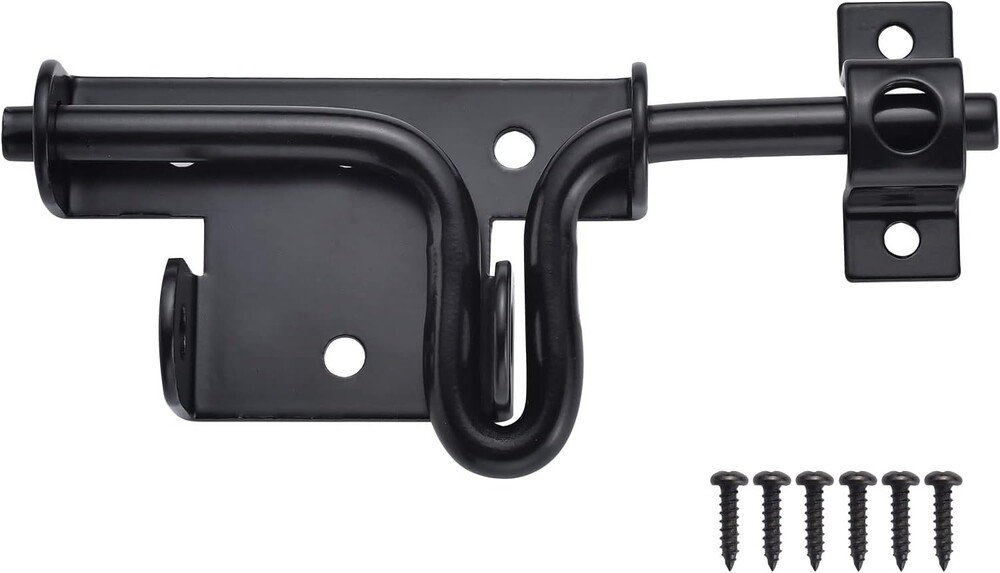 Slide Bolt Gate Latch, Heavy Duty Door Lock with Padlock Hole, Sliding Bolt Latch Hardware for Wooden Fence, Shed Door, PVC Fence, Barn Door, Thickened Steel, Black Finish