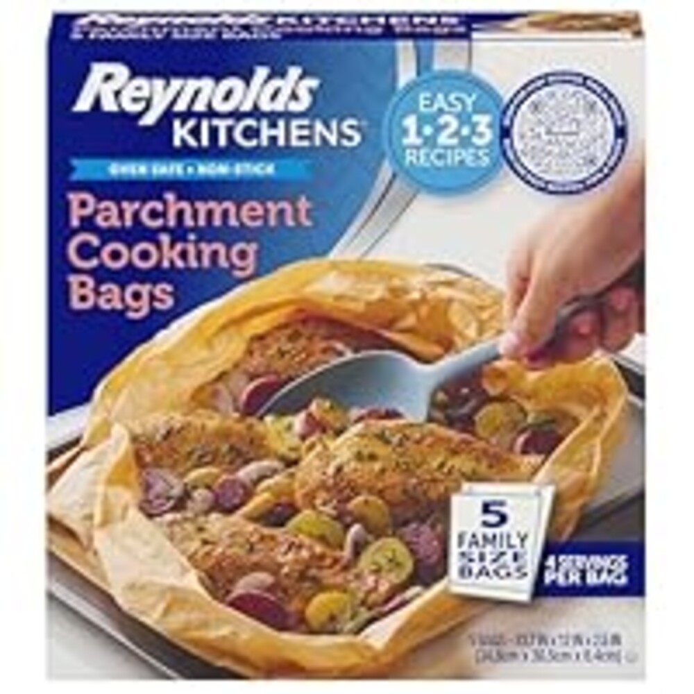 Reynolds Kitchens Parchment Cooking Bags, Family Size, Non-Stick Parchment Cooking Bags for the Oven and Microwave, Oven-Safe up to 425 Degrees, Great for Quick Family Meals, No-Mess Cleanup, 5 Pack
