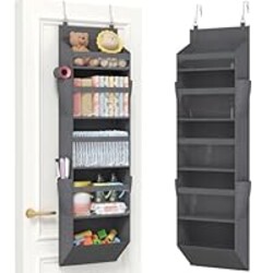 Lifewit 1 Pack Over the Door Organizer, Clear Window Hanging Storage with 4 Mesh Side Pockets, Anti Tilt 40 lbs Load Behind Door for Pantry, Nursery, Bathroom, Bedroom, Dorm, 5 Section, Gray