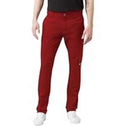 Dickies Men's Skinny Straight Double Knee Work Pants - Durable, Slim Fit, Industrial Uniform & Workwear,English Red, 36W x 32L