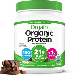Orgain Organic Vegan Protein Powder, Creamy Chocolate Fudge - 21g Plant Protein, 7g Prebiotic Fiber, Low Net Carb, No Lactose Ingredients, No Added Sugar, Non-GMO, For Shakes & Smoothies, 1.02 lb