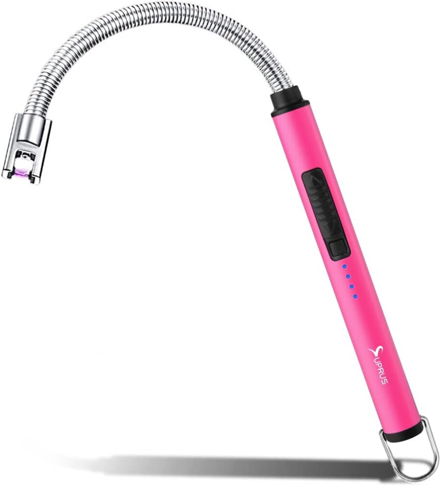 SUPRUS Fluorescent Lighter Glows in The Dark 360°Flexible Neck USB Rechargeable Windproof Triple Safety for Candle Cooking BBQ in Party (Pink)