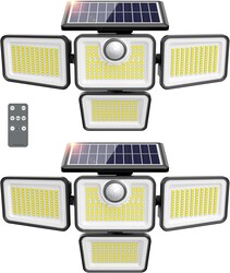 4500LM Solar Lights Outdoor, 4 Adjustable Heads Motion Sensor Lights, 3 Mode, 6500K, IP65 Waterproof Solar Security Wall Lights, Remote Control Flood Lights, Graden, Outside, Backyard, 2 Pack