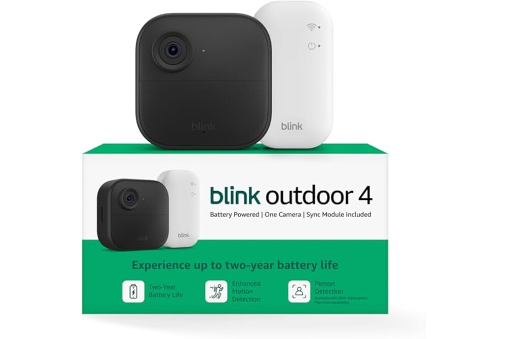 Blink Outdoor 4 – Wireless smart security camera, two-year battery life, 1080p HD day and infrared night live view, two-way t