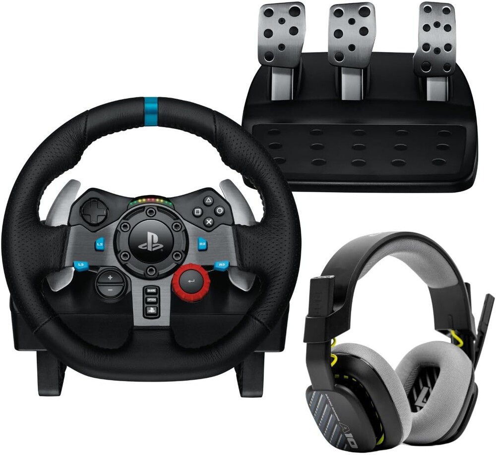Logitech G29 Driving Force Racing Wheel and Pedals, Force Feedback, Real Leather + ASTRO A10 Gen 2 Wired Headset - For PS5, PS4, PC, Mac - Black