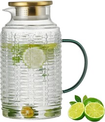 Glass Pitcher with Lid, 68 oz/2 Liter Vintage Water Pitcher, Clear Borosilicate Glass Water Carafe for Cold Brew, Coffee, Lemonade, Iced Tea,Beverage, Heat Resistant Water Glass Jug