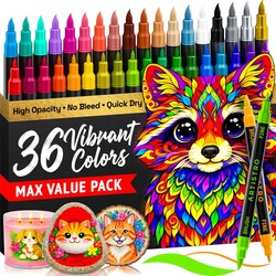 ARTISTRO 36 Acrylic Paint Markers - Paint Pens for Drawing, Brush + Fine Tips - For Fabric, Rock, Glass, Wood, DIY, Craft, Canvas - Art and Craft Supplies for Adults, Teens, Kids