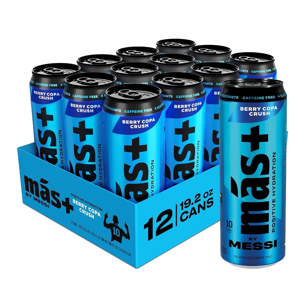 Más+ By Messi 19.2oz Berry Copa Crush Sports Drink & Hydration Beverage, Natural Flavors with Vitamins and Electrolytes, No Artifical Sweeteners or Colors, 12-pack