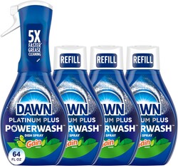 Dawn Powerwash Gain Original Dish Spray, Liquid Dish Soap, Dish Soap Refill, , 1 Starter Kit + 3 Refills, 64 Fl Oz Total (16 fl oz/bottle)