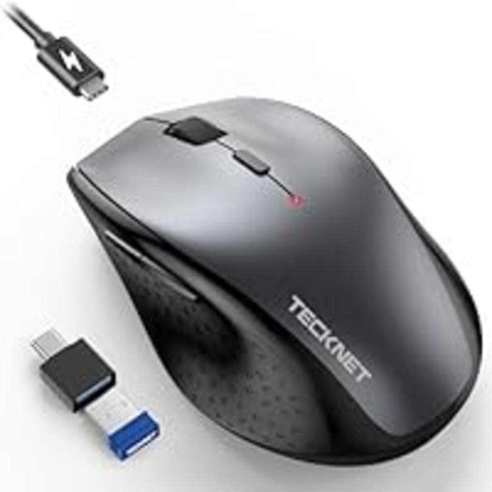 TECKNET Wireless Mouse Jiggler, USB-C Rechargeable Mouse, Silent Mouse with USB-C Adapter, 6400 DPI Ergonomic Mouse, Build-in Mouse Mover, 2.4G Computer Mice for Mac, Laptop, Desktop, PC
