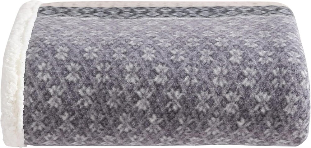 Eddie Bauer - Throw Blanket, Brushed Fleece & Plush Sherpa Bedding, Throw Blanket for Couch & Bed (Fair Isle Dark Steel, 50" x 70")