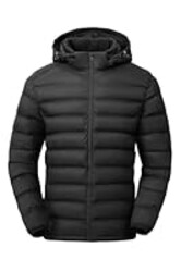 Gopune Men's Lightweight Puffer Jacket Detachable Hooded Water Resistant Puffy Winter Down Jackets for Snow Ski Travel,Black XL