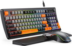 SABLUTE Gaming Keyboard and Mouse, Quiet Membrane Keyboard with RGB Backlit Mechanical Feel, PC Gaming Keyboards Multimedia Knob, Anti-Ghosting, Ergonomic Wrist Rest & 3200 DPI Mouse for Gamer/Office